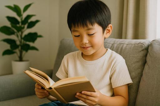 読書をする男の子 読書をする男の子の写真