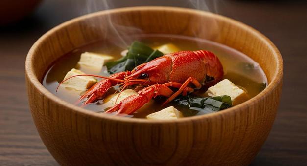 ザリガニの味噌汁（湯気）の写真