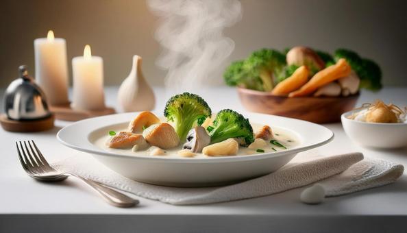 熱々のクリームシチュー クリームシチュー,シチュー,ホワイトシチューの写真素材