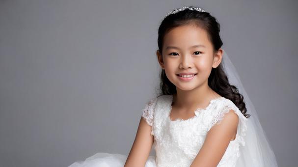 ウェディングドレスを着た女児 ウェディングドレスを着た女児の写真