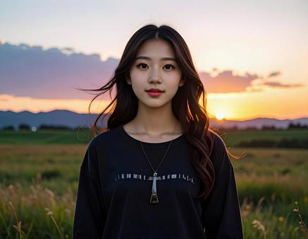 夕暮れの高原で 夕暮れの高原での写真
