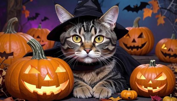 ハロウィンの仮装をした猫 ハロウィンの仮装をした猫の写真