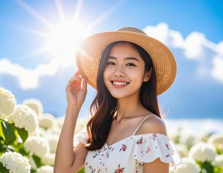 夏旅・南国の白い花と彼女 夏旅・南国の白い花と彼女の写真