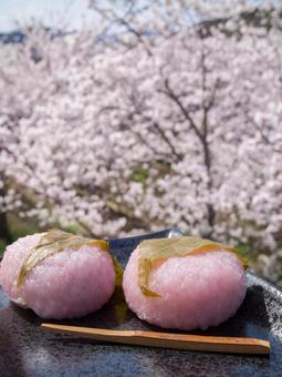 桜と桜餅の写真