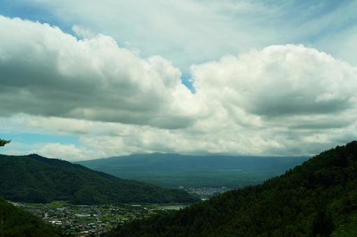 Photo, fujikawaguchiko town, town, mountain, 