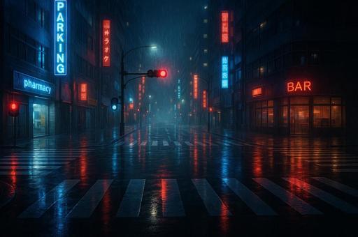 豪雨の都市交差点夜景 豪雨の都市交差点夜景の写真