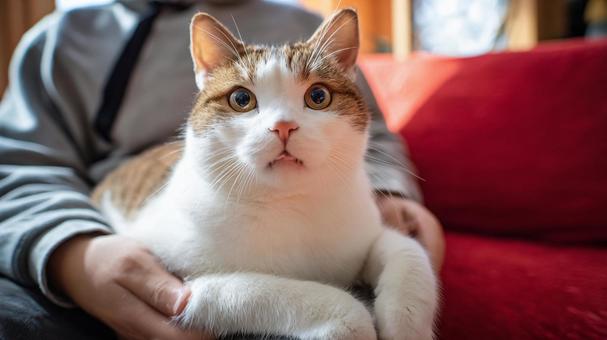 リビングでくつろぐ猫と人物 リビングでくつろぐ猫と人物の写真