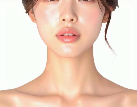 女性の顔のアップとデコルテラインの写真