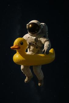 アヒルの浮き輪で飛び立った宇宙飛行士 アヒルの浮き輪で飛び立った宇宙飛行士の写真