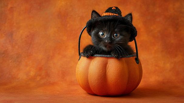 ハロウィン かぼちゃと黒猫 ハロウィン かぼちゃと黒猫の写真