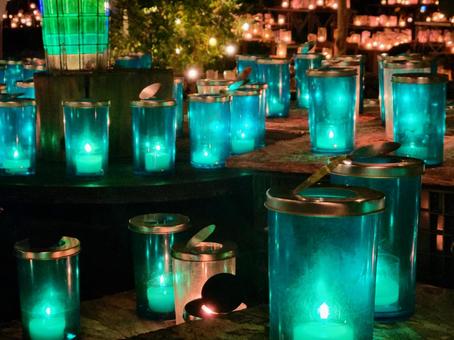 たくさんの青いキャンドル キャンドル,青,灯りの写真素材