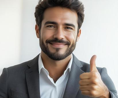 笑顔で親指を立てる自信のあるビジネスマン 笑顔で親指を立てる自信のあるビジネスマンの写真