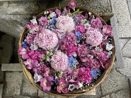 花手水 花手水 花手水,シャクヤク,カーネーションの写真素材