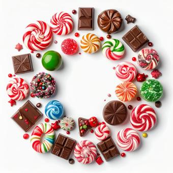 キャンディとチョコの円形配置 キャンディとチョコの円形配置の写真