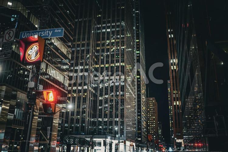 通りの交差点（カナダ・トロント） 交差点,ビル,夜景の写真素材