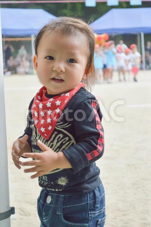 運動会を見に来た小さな男の子 子供,男の子,運動会の写真素材
