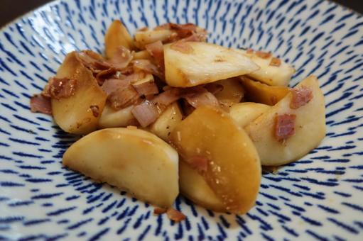 Photo, turnip, bacon, stir fry, 