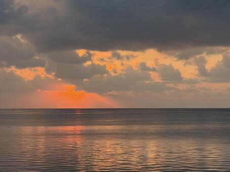 朝日 朝日,海に映る夕日,オレンジ色の写真素材