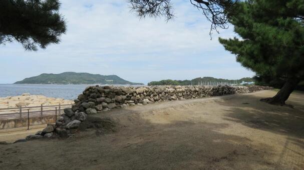 元寇防塁　復元　陸側から　生の松原海岸 元寇防塁,石築地,蒙古襲来の写真素材