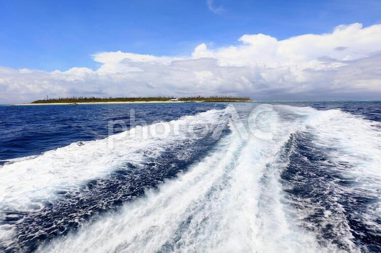 美しい沖縄の海と航跡 航跡,船,沖縄の写真素材