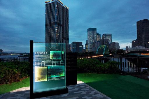 春海橋公園遊歩道の案内標識 晴海橋梁,旧晴海鉄道橋,春海橋公園遊歩道の写真素材