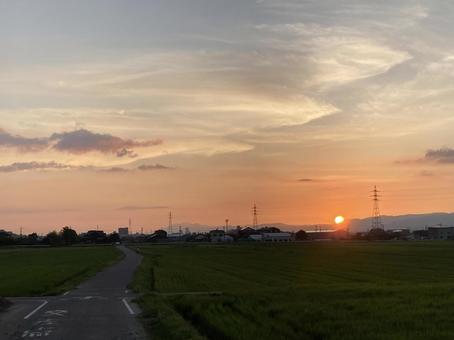 夏の夕日 夏の夕日の写真