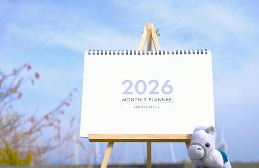 ２０２６カレンダー＆馬（正面） カレンダー,２０２６年,馬の写真素材