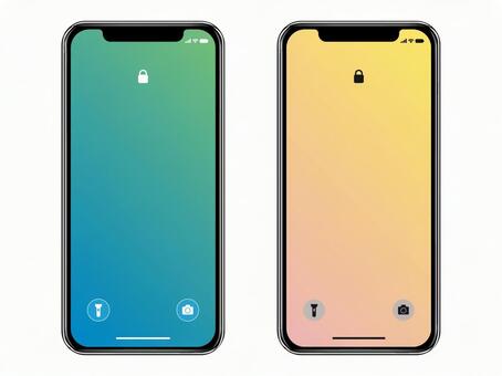 スマートフォンのロック画面　２台横並び スマートフォン,スマホ,iphoneの写真素材