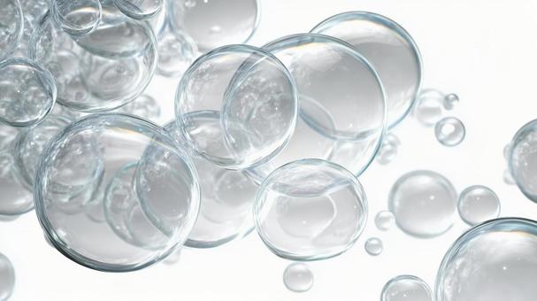 シャボン玉、透明の球、白背景の写真