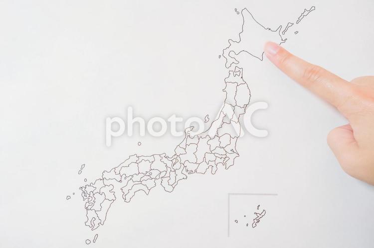 北海道-指差し 北海道,日本地図,地図の写真素材
