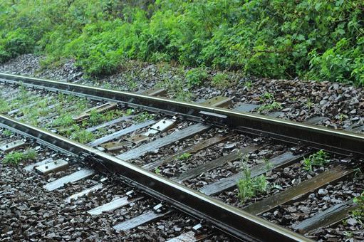 線路 線路 線路,電車,濡れた線路の写真素材