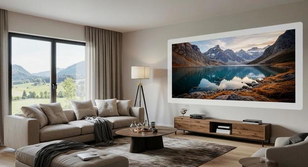 壁埋込み大型LCD オシャレなリビング 壁埋込み大型LCD オシャレなリビングの写真