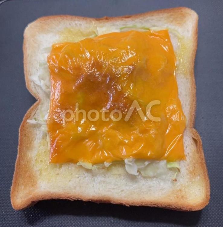 全粒粉パンとスライスチーズのトースト 昼食,トーストパン,千切りキャベツの写真素材