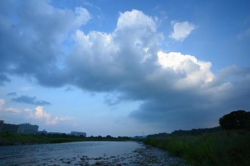 多摩川上空の積雲 多摩川上空の積雲 空,雲,積雲の写真素材