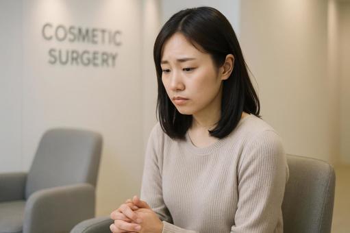 美容整形前の緊張した表情 美容整形前の緊張した表情の写真