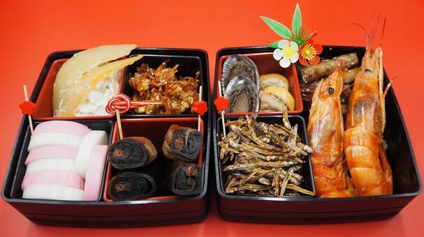 お重に詰めたおせち料理 おせち料理,お重詰め,海老の写真素材