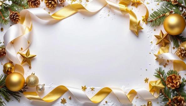 クリスマス ゴールド リボン フレーム クリスマス ゴールド リボン フレームの写真