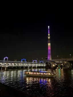 夏の空とバイオレットに光るスカイツリー 夏の空とバイオレットに光るスカイツリー 空,スカイツリー,塔の写真素材