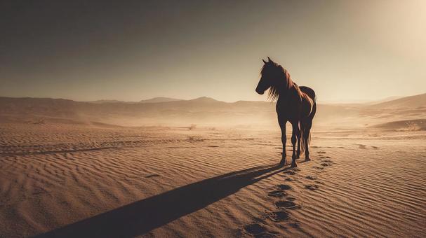 遠くを見つめる馬の写真