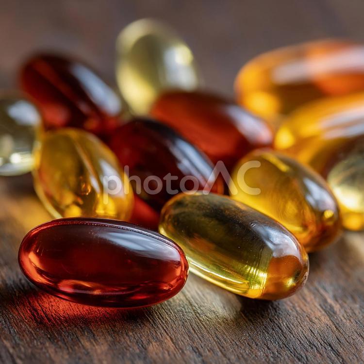 ソフトジェルカプセルのクローズアップ ソフトジェル,カプセル,サプリメントの写真素材