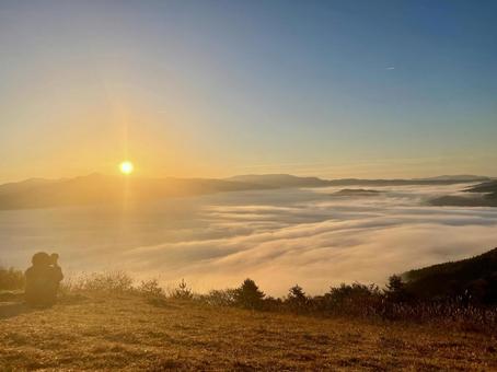 雲海　遠野市 雲海,日の出,遠野市の写真素材