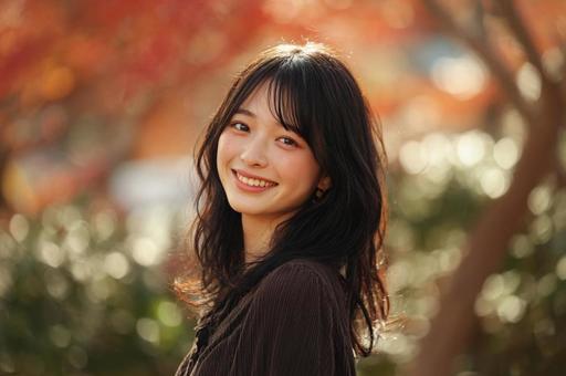 紅葉と女性-5の写真