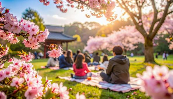 桜の下でピクニック 桜の下でピクニックの写真