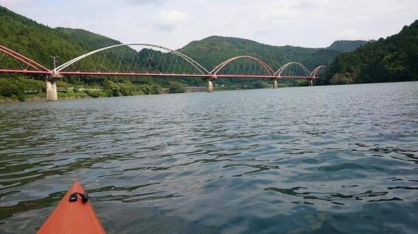 船明ダム湖から見た夢のかけ橋 船明ダム,ダム,湖の写真素材