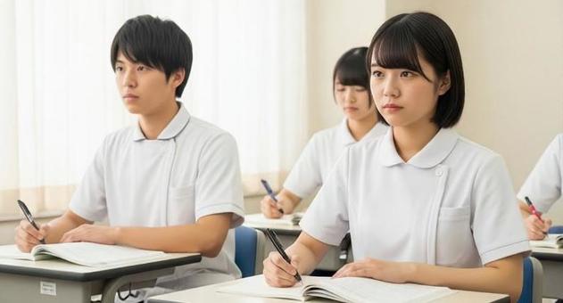 座学で勉強をするアジア人看護師 座学で勉強をするアジア人看護師の写真