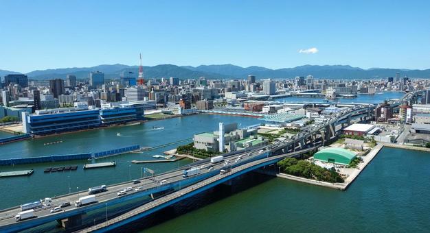 【福岡】博多ポートタワーからの風景 博多ポートタワー,福岡,博多の写真素材