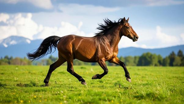 馬_緑の草原走る1 馬_緑の草原走る1の写真
