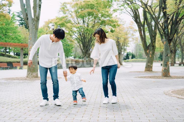 手を繋いで歩く家族 赤ちゃん,子供,息子の写真素材