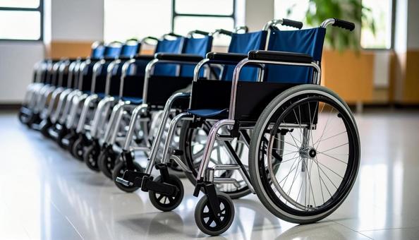 並べられた車いす 並べられた車いすの写真