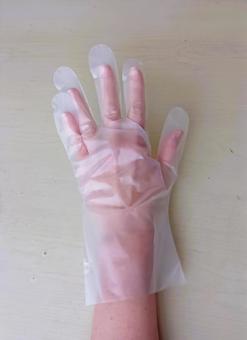 Photo, hand, vinyl gloves, polyethylene, 